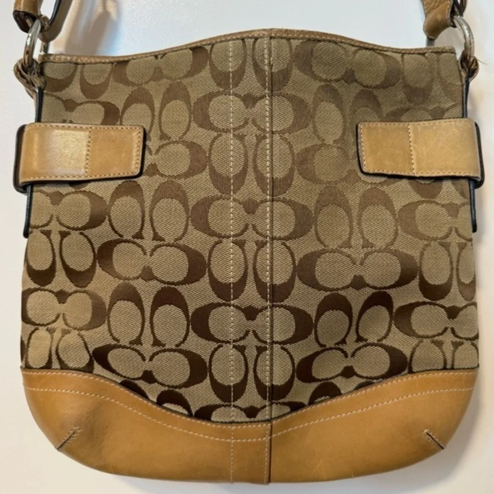 Coach Tan and Brown Signature Shoulder Bag